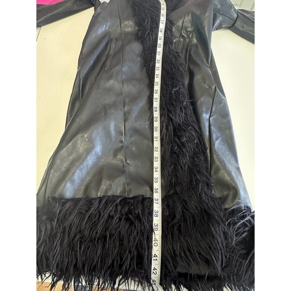 Vintage Y2K Formula X Penny lane all black coat size M faux leather fur Goth - Picture 9 of 13